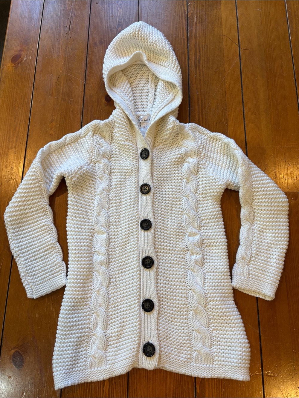 C.C. Bates Off White Hooded Cable-Knit Button Cardigan Girls Size 3T